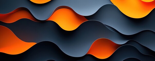 Wall Mural - Dynamic 3D abstract waves in vibrant orange and black hues