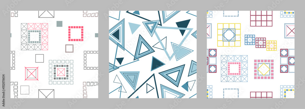 Seamless pattern of geometric shapes. Bright seamless pattern. Set of 3 ...