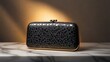© Sergey - a sparkling evening clutch placed on a marble countertop, elegant