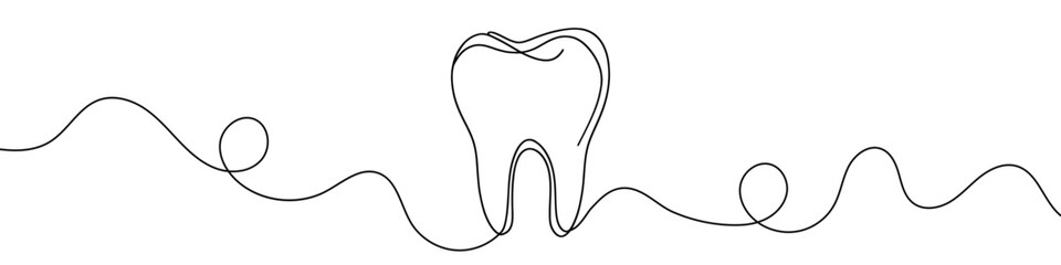 Wall Mural - continuous line drawing representing a tooth for dental care concept. vector illustration.