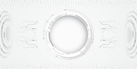 Fototapete - Hi-tech grey background with various technology elements. Vector illustration of circuit board and circles. Abstract futuristic communication.