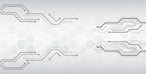 Leinwandbilder - Hi-tech vector illustration with various technology elements. Abstract global sci-fi concept. Digital internet communication on grey background. Wide Cyber security internet and networking concept.