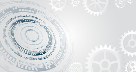 Poster - Gray and white futuristic background. Vector illustration template. Abstract innovation background from technological elements. Advanced communication technologies.