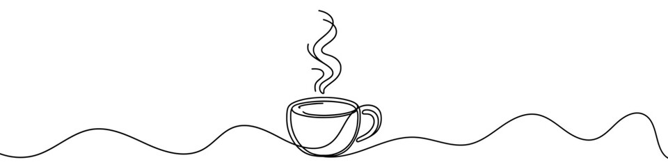 Wall Mural - Minimalist continuous line drawing representing a cup of coffee on a saucer. Vector illustration.