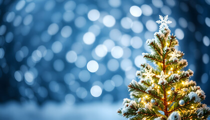 Wall Mural - Winter Decoration With Christmas Tree And Bokeh Effect. Holiday Background With Shining And Lights isolated with white highlights, png