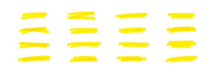 Wall Mural - yellow marker strokes set with brush texture for highlighting text. doodle underline or box elements