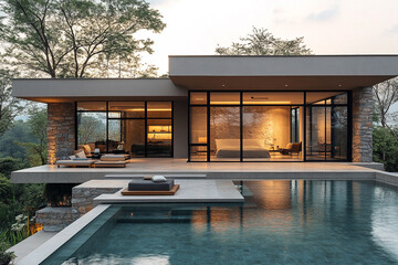 Wall Mural - Modern House Design With Infinity Pool And Scenic View