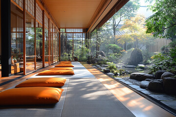 Wall Mural - Serene Japanese Garden View Through Glass Walls