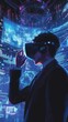 © Suroart - Businessperson wearing headset views digital data.