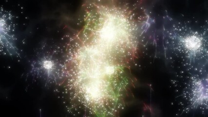 Wall Mural - Happy new year 2025 motion animation. Abstract motion background shining colorful particles. New year and Christmas 2025, 2024 background. Seamless 4K loop video.