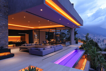 Wall Mural - Modern Luxury Home Evening City Mountain View