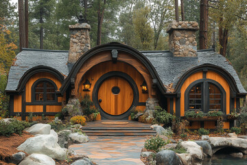 Wall Mural - Charming Hobbit Style Home nestled in a Wooded Area