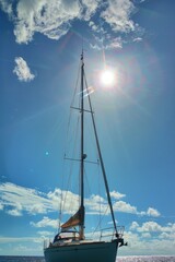 Wall Mural - A sailboat gliding through calm waters under a sunny sky