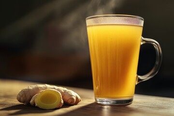 Poster - A glass of orange juice with a piece of ginger, perfect for a refreshing beverage