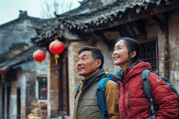 Wall Mural - Two people standing side by side, possibly in a romantic or friendly pose