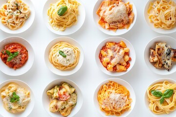 Poster - Close-up shots of pasta dishes with different toppings, ideal for food or culinary-themed projects