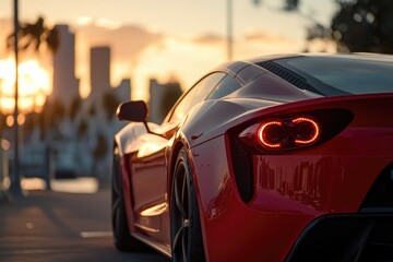 Wall Mural - a red sports car is parked on the side of the road, waiting to be driven again