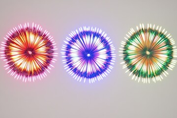 Sticker - Three colorful fireworks exploding against a gray background