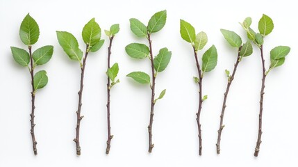 Wall Mural - Close-up shot of green leafy branches on a white surface, ideal for design and editorial use