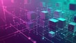 © Faisal Ai - Abstract data storage network with cubes and squares on a deep purple and teal gradient background.