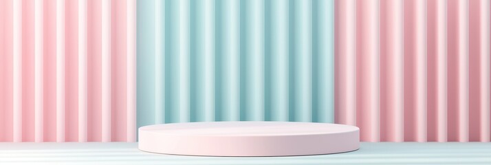 Wall Mural - Pastel pink, light blue abstract display podium. Modern minimal scene. Empty platform for cosmetic product presentation. Clean design backdrop. Elegant, trendy. Ideal for advertising fashion