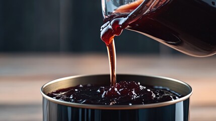 Wall Mural - A close-up shot of a person pouring liquid into a cup, with focus on the hands and cup