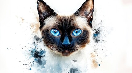 Wall Mural - A close-up shot of a cat's face featuring bright blue eyes