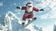 © Jakkarin - Extreme Santa Shredding the Slopes: Photorealistic Illustration of Badass Santa Performing Ski Tricks Against a Snowy Mountain Backdrop