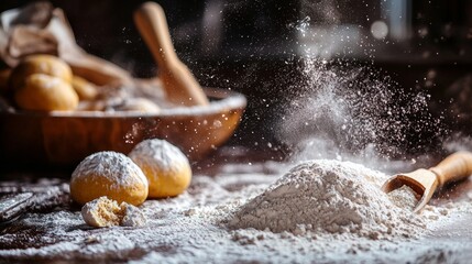 Wall Mural - Flour and baking ingredients on rustic table