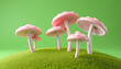 © Sergey - pink rotating mushrooms 3d render on green isolated with white highlights, png