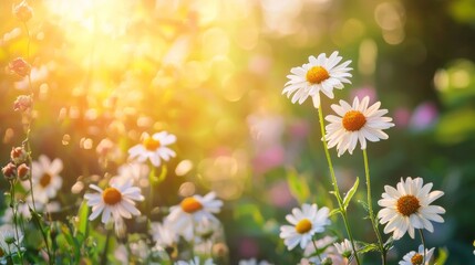Wall Mural - field of daisies in soft sunlight