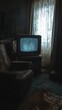 © RaptorWoman - Cozy vintage room with an old television showing static, evoking nostalgia and a retro atmosphere. Sunlight filters through lace curtains.