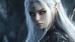 © bvbflo1 - Portrait of a fantasy dark elf female warrior with white hair