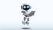© SaddhaVisual - Cute AI robot using tablet while standing facing camera