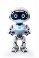 cute ai robot using tablet while standing facing camera