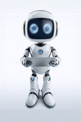 cute ai robot using tablet while standing facing camera