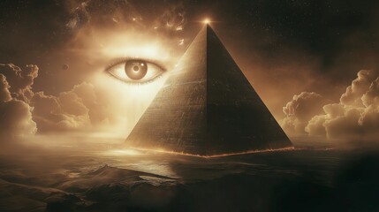 Poster - Surreal cosmic eye enclosed in a glowing triangle, symbolizing mystery, vision, and the imaginative realms of art and the universe, Generative AI