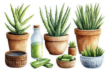 Wall Mural - aloe vera flowerpot on a white background