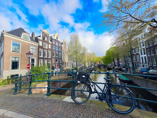 Poster - Facades of old historic Houses over canal water, Amsterdam, Netherlands