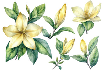 Wall Mural - Yellow flowers on a pure white background