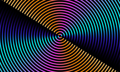Poster - Abstract circle line pattern spin neon light isolated on black background in the concept of music, technology, digital. Equalizer Neon gradient. Vector