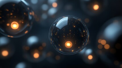Wall Mural - a close-up of a glowing sphere, surrounded by a sea of other shimmering spheres.