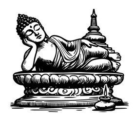 Wall Mural - traditional buddhist reclining pose detailed in black vector design