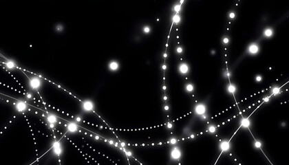 Wall Mural - abstract lines with dots over dark background isolated with white highlights, png