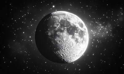 Wall Mural - a detailed, high-focus image of the moon in space, with a clear view of its surface features set aga
