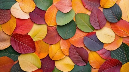 Wall Mural - A vibrant tapestry of colorful autumn leaves in a defocused background for a rich fall texture.