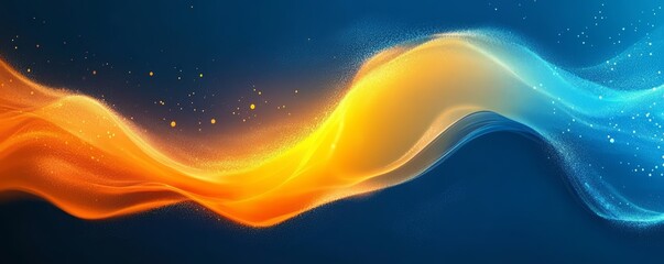 Abstract noisy background, yellow orange blue glowing color shape, grainy wave dark noise texture poster cover header wallpaper design