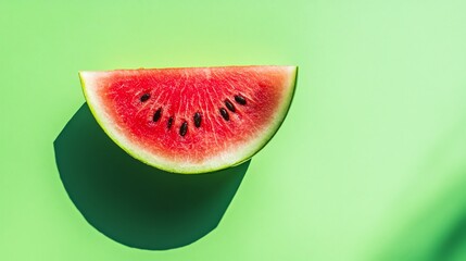 Wall Mural - A slice of fresh watermelon on a green background.