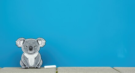 Cute koala drawing on sidewalk with blue background