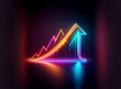 © joeycheung - Vibrant neon graph depicts upward trend, showcasing growth and success.  A glowing arrow ascends, symbolizing progress and positive trajectory.